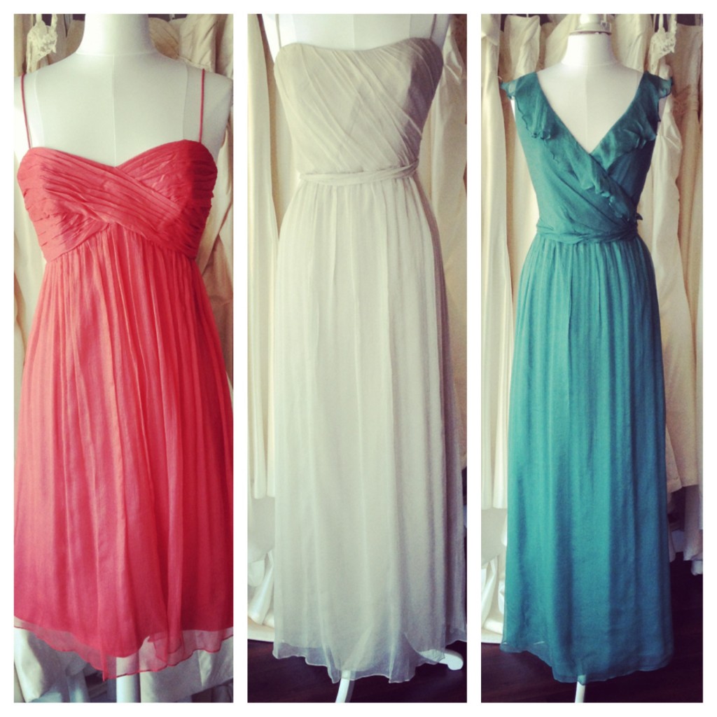 New Amsale Arrivals, Coral, Champagne, and Ocean, available at Rockbrook Village, Omaha, Ne
